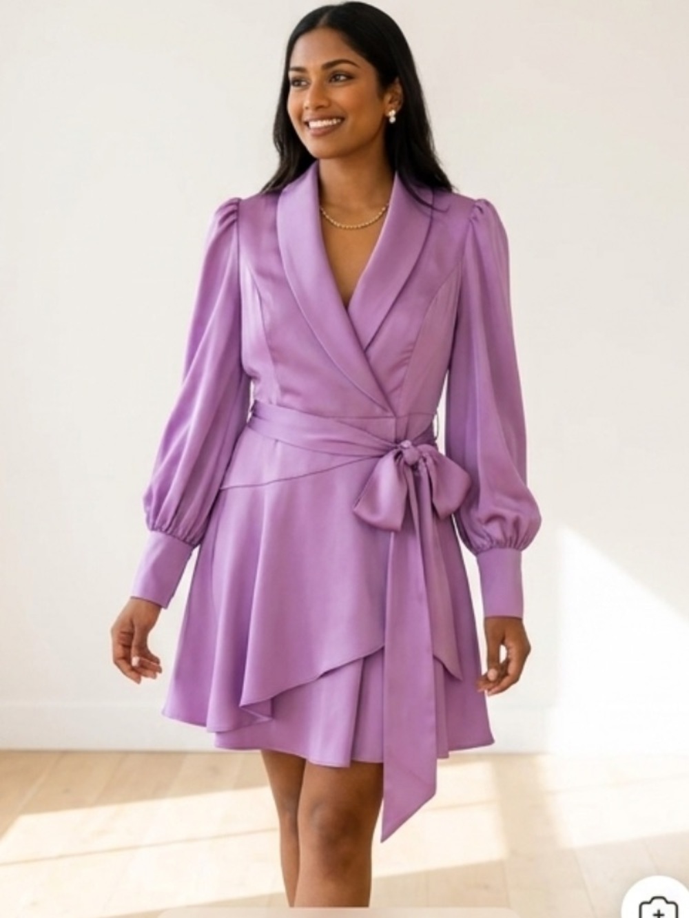 Liv Foster Lavender Satin Wrap Dress with Tie Waist